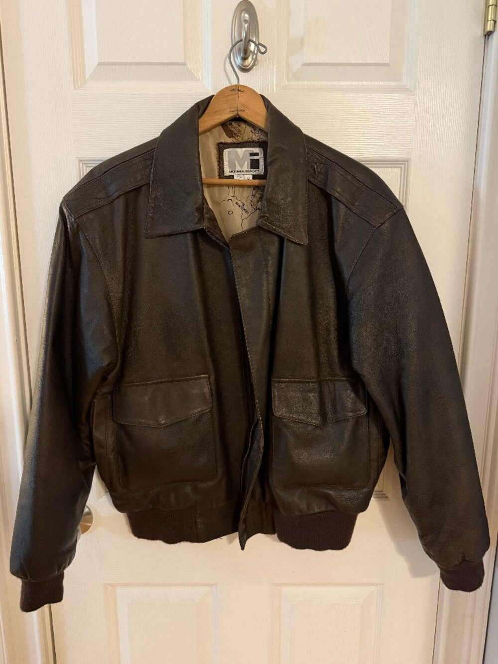 Vintage A-2 Leather Flight Bomber Jacket Modern Images Size Medium